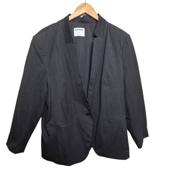 Old Navy Pixie Blazer Womens Plus 2X Smoke Gray One Button Stretch Career Office - Picture 1 of 10